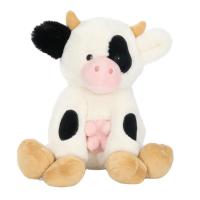 Peluche Vache Mignonne à Pois avec Nœud Rose, Douce Peluche Animale Vache Laitière, Poupée Mascotte Personnalisée, Cadeau, Peluche Veau Noir et Blanc