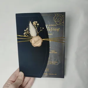 Personalizado negro de lujo elegante invitaciones de boda de lujo acrílico Tarjeta de invitación de boda mariage terciopelo sobre