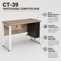 Table de bureau et d'étude robuste en acier et bois avec rangement verrouillable et support intégré pour ordinateur portable, idéale pour les projets scolaires et les fournitures d'étudiant