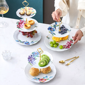 Keramik 2 Tier Dessert Teller Tablett Gericht Hochzeit Handing Mehr schicht ige Dekor Kuchenst änder mit Edelstahl Rock - Product Image 5