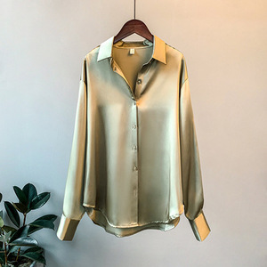 I-0341 Blouse <span class=keywords><strong>en</strong></span> <span class=keywords><strong>satin</strong></span> vintage pour <span class=keywords><strong>femme</strong></span>, col <span class=keywords><strong>en</strong></span> V, manches longues, tendance printemps - Product Image 3