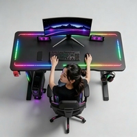 Bureau de jeu RGB 1200 mm avec plateau en verre trempé, station de travail multi-scènes pour la vente en ligne