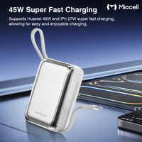Batterie externe portable Miccell en gros 10000mAh avec câbles USB-C/L intégrés, charge rapide 45W et écran LED