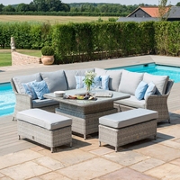 Meubles en rotin de luxe costume de salle à manger en plein air confortable coussin gris meubles de jardin canapé bande gaz foyer Table