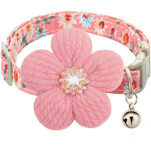 Floral Pet <b>Collar</b> Pink With Rhinestone Flower For Small Medium Dogs Cats - Product Image 1