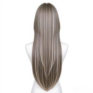 วิกผมแท้สีน้ำตาลประกายเทา แบบยาวตรง แบ่งชั้น พร้อมแสกกลาง ช่วยกรอบหน้า - Product Image 4