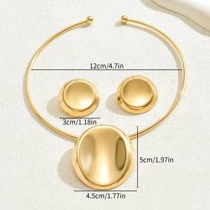 Vente chaude 2025, collier ras du cou et boucles d'oreilles en alliage de zinc vintage surdimensionné ovale, ensemble de bijoux tendance, anniversaire de mariage - Product Image 5