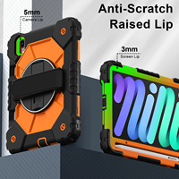 Étui robuste WESOROL pour iPad Mini 6/7 avec porte-stylet, support rotatif à 360°, sangle de main et bandoulière, noir et orange