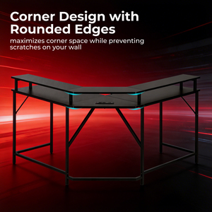 Escritorio de Juegos en Forma de L con RGB, Soporte para Monitor, Regleta Integrada, Mesa Esquinera Económica para Computadora, Ideal para Configuración de Juegos en Casa - Product Image 4