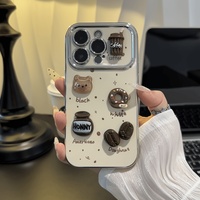 Coque de téléphone portable 3D DIY motif Ours Mignon avec Grande Fenêtre et Motif Café pour iPhone 17 13 14 15 18 Pro Max, Coque Arrière Électroplaquée