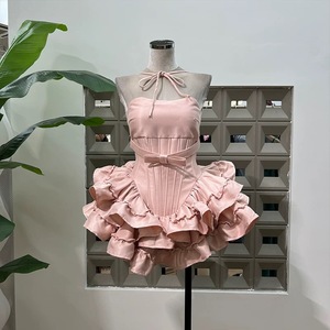 Nouvelles robes bouffantes pour femmes avec nœud et motif arêtes de poisson, à nouer, avec short intégré, tendance - Product Image 1