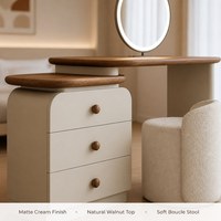 Table de toilette blanche avec miroir LED, coiffeuse à 3 tiroirs, plateau en noyer, bureau de maquillage avec tabouret pour chambre et hôtel