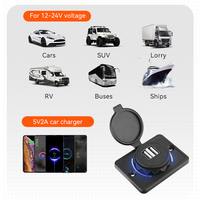 Prise de chargeur de voiture double USB 12V 24V avec couvercle étanche et anti-poussière, lumière LED verte, pour modification de voiture, bateau, camping-car, camion
