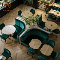 Moderner Maßgefertigter Halbkreisförmiger Grüner Samt Runder Holz-Café-Restaurant-Tisch und Stuhl Sofa-Sitzgruppe Möbel-Sitzbank