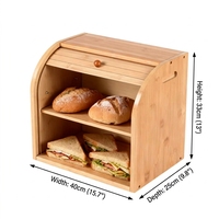 Grande boîte à pain en bambou à 2 niveaux avec porte à enroulement, bac de rangement double couche pour comptoir de cuisine, pour pains et pâtisseries