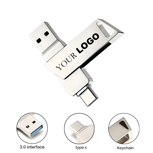 Metal 2 in 1 3.0 8GB 16GB 32GB USB Flash Drive Custom Logo Type c Thumb 64GB Pendrive Pen Drive Promotional Gift 128GB USB Stick