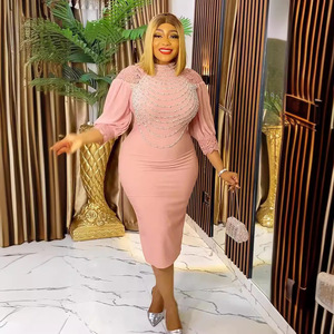 Robe en dentelle à demi-manches pour femmes, mode européenne et américaine, <span class=keywords><strong>grande</strong></span> <span class=keywords><strong>taille</strong></span> africaine, <span class=keywords><strong>jupe</strong></span> <span class=keywords><strong>longue</strong></span> permanente - Product Image 4
