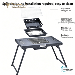 Barbecue portable pliable en métal pour extérieur, idéal pour le camping, la cuisson et la préparation du thé - Product Image 4