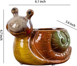 Modern Sevimli Hayvan Figürlü Seramik Saksı, Drenaj Delikli - Salyangoz Şeklinde Sukulent Saksısı - Product Image 2