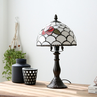 Luminaire Vintage Européen Méditerranéen Simple et Écologique, Dôme en Résine Peint à la Main avec Fleurs en Verre Teinté, LED E14 AC, Protection des Yeux