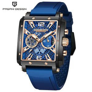 Montre Pagani Design pour homme, rectangulaire, en silicone, chronographe, quartz, bracelet bleu - Product Image 1