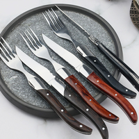 Ensemble de couteau et fourchette à steak de style Laguiole avec manche en bois, acier inoxydable, bois noir, 2 pièces, vente en gros pour hôtels et restaurants
