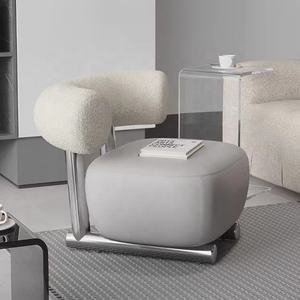 Nordic light luxe luge chaise salon chambre <span class=keywords><strong>laine</strong></span> <span class=keywords><strong>d</strong></span>'agneau tissu canapé en <span class=keywords><strong>acier</strong></span> inoxydable simple chaise paresseuse - Product Image 6