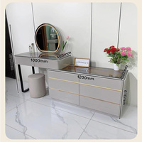 Meuble de chambre à coucher en gros : Coiffeuse moderne en bois avec LED, miroir et rangement, design simple