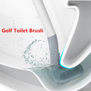 Brosse de nettoyage en silicone à long manche pour toilettes, WC, cuvettes de toilettes, salle de bain, et pour le nettoyage des surfaces à hauteur de genoux, avec crochet mural - Product Image 1