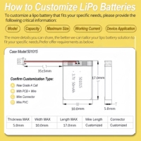 Batterie Lipo ultra-mince de qualité A+ 3,7 V personnalisée UN38.3/CE 501518 501520 120 mAh 150 mAh Batteries au lithium pour appareil auditif