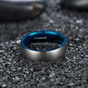 POYA Wholesale 6mm 8mm Titanium Ring 2 Tones Black Blue Matte Domed Wedding Band For Men Women