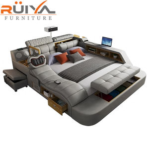 Tempat Tidur King <span class=keywords><strong>Queen</strong></span> Elegan dengan Penyimpanan Pintar Proyektor Tempat Tidur Multifungsi Tatami untuk Kamar Tidur Utama Kulit Asli untuk Pernikahan - Product Image 1