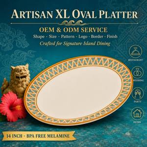 Assiette ovale en mélamine OEM ODM en gros, 14 pouces, pour café, brunch, cantine scolaire, barbecue, résistante aux fissures, sans BPA, empilable, idéale pour servir et offrir - Product Image 1
