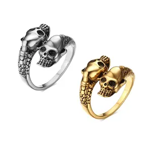 Wholesale Hot Jewelry Opening Creative Skull Head Casting Resizable Rings Alloy Jewelry