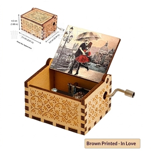 Ever Bright Fall for Hand Carillon in Legno Quadrato con Manovella Manuale, con la Melodia 'You Are My Sunshine' e Incisione Vintage 'River', Stampa a Colori UV - Product Image 1