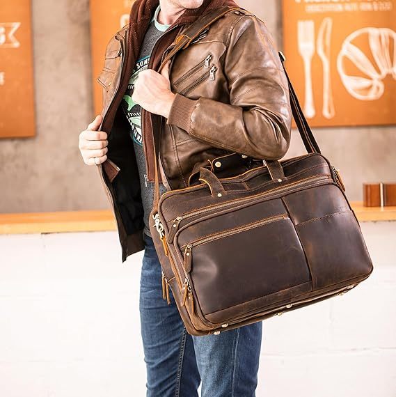 Luxury 14-Inch Genuine Leather Executive Briefcase – Waterproof Crazy Horse Office Laptop Bag - View 2