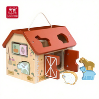 PHOOHI Jouet de ferme en bois portable, avec scènes de construction et de jeu, pour l'éveil cognitif et l'association de formes