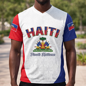 Maillot de football col en <span class=keywords><strong>V</strong></span> pour homme Haïti 2026WC – Indispensable pour les fans d'Haïti – Match du premier tour du Groupe A le 14 juin – AYITI Manches Courtes - Product Image 2