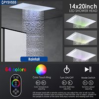 Système de douche thermostatique double à effet pluie avec robinetterie chromée pour hôtel, avec tête de douche LED 14x20 pouces à montage au plafond, tête de douche murale de 6 pouces et douchette à valve