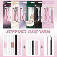 Kit de colle à cils Lashestar avec logo personnalisé, sans latex, 3-en-1, transparent et noir, forte tenue, pour extensions de cils en grappe