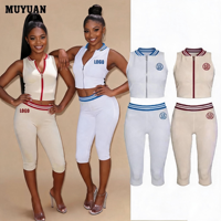 Ensemble Sportif 2 Pièces Confort Premium Personnalisé avec Logo pour Femme : Legging Capri Taille Haute et Crop Top Sans Manches – Collection Été 2026