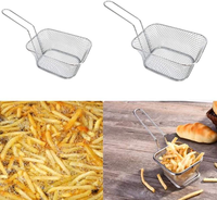 Mini panier carré chromé pour frites, présentoir alimentaire en filet avec poignée pour service de table, filtration des résidus d'huile