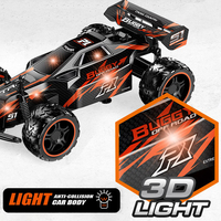 Voiture de course RC 4x4 2,4 GHz à coque translucide, vitesse élevée 15 km/h, portée 25 m, lumières LED, rechargeable par USB, batterie 3,7 V, jouet sportif