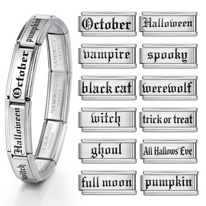 Bracciale con ciondoli in argento all'ingrosso, 9 mm, con testo gotico di Halloween, ciondoli intercambiabili fai da te, gioielli di moda per le festività, regalo - Product Image 2