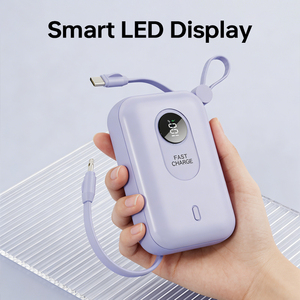 Mini batterie externe portable avec câble intégré, écran LED, chargeur compact avec cordon pour les voyages et l'usage quotidien - Product Image 3