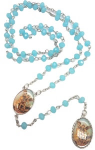 Rosario Católico Tipo Collar con Cuentas de Cristal Facetadas de 4*6 mm en Azul Claro y Coronilla de San Miguel Arcángel - Product Image 3
