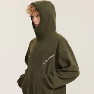 Cotton Custom Oversized <b>Sherpa</b> Polar Fleece <b>Men's</b> Half Quarter Zip <b>Hoodie</b> Sweatshirts - Product Image 1