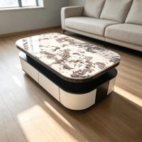 Table basse moderne en verre trempé noir, table basse en MDF noir et blanc avec tiroir pour salon