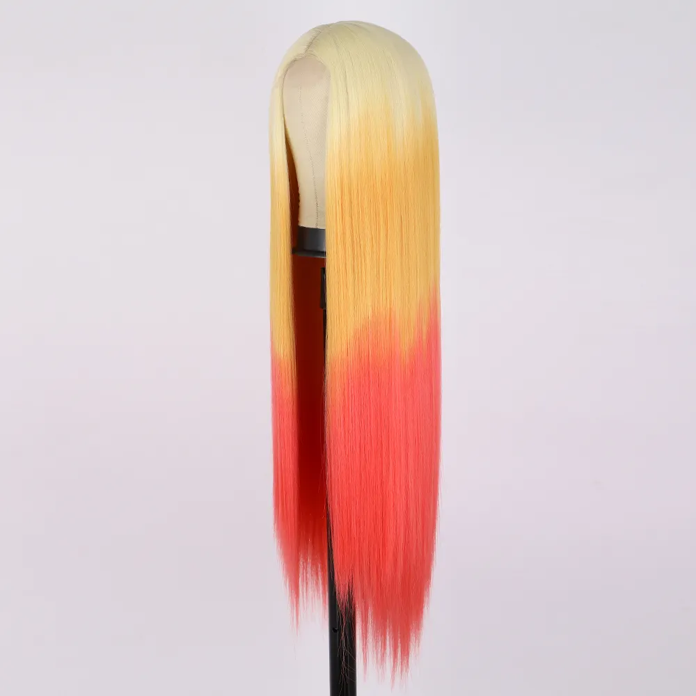 high quality synthetic human hair blend with synthetic hair wigs orange three blend color wholesale