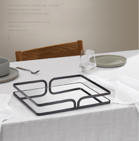 Plateau à miroir décoratif pour coiffeuse, ustensile de maquillage, présentoir en métal noir, pour organisateur de bijoux